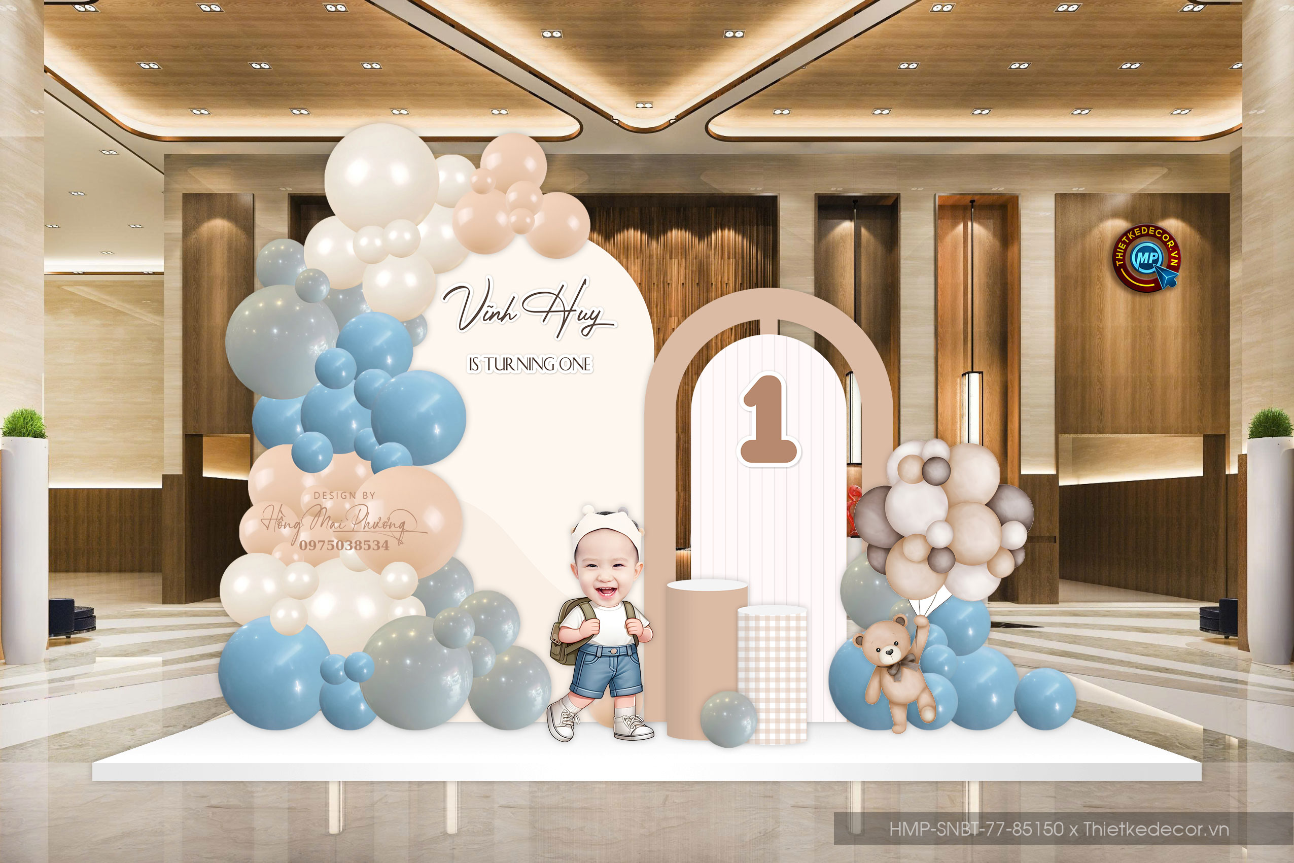 Sinh nhật bé trai tone nâu beige đơn giản siu xinh sang